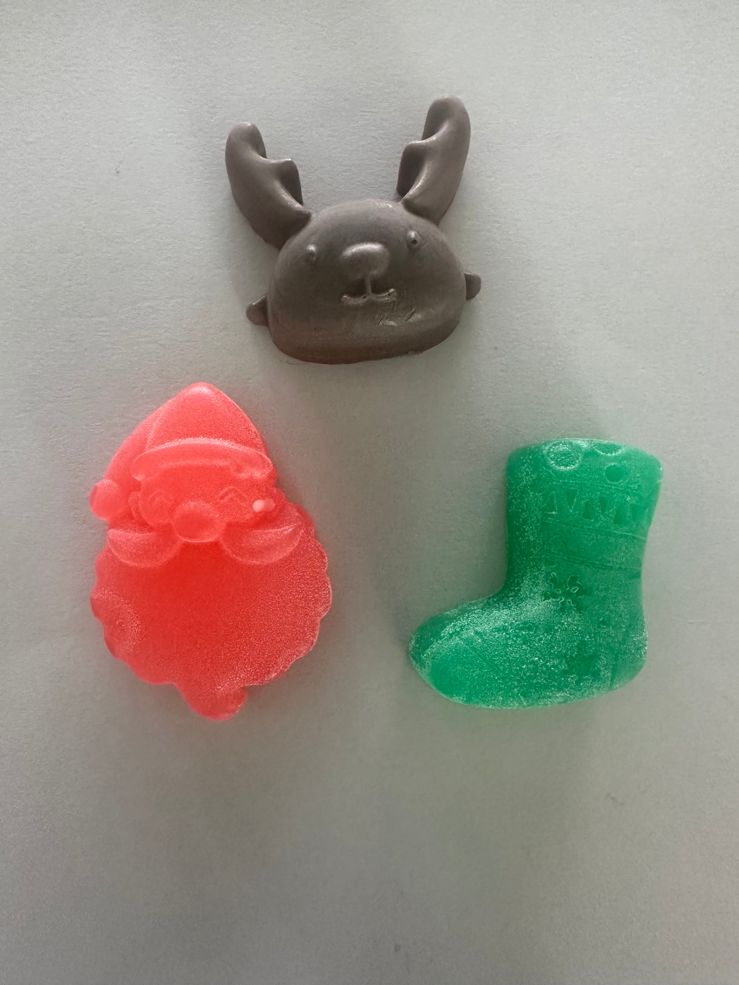 Holiday Hand Soap Gift Set, Decorative Holiday Design in Green, Red, Brown Colors, 3 Piece Set with Bag