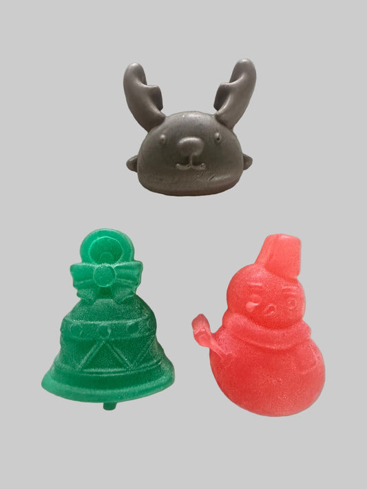 Holiday Hand Soap Gift Set, Decorative Holiday Design in Green, Red, Brown Colors, 3 Piece Set with Bag